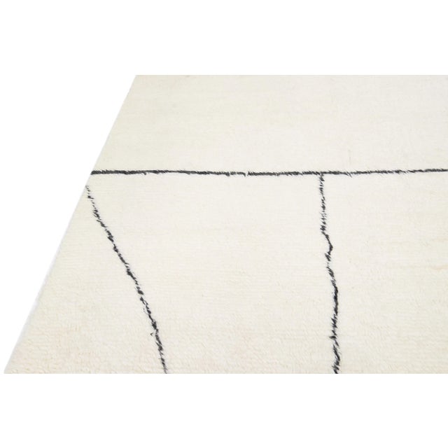 Ivory Modern Moroccan Style Handmade Abstract Pattern Wool Rug by Apadana For Sale - Image 9 of 11