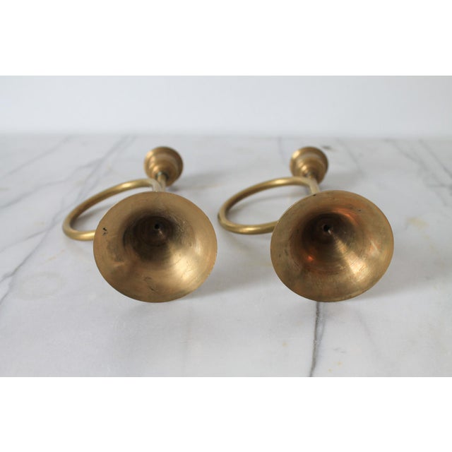 Mid 20th Century Vintage Brass Trumpet Candle Holders For Sale - Image 5 of 6