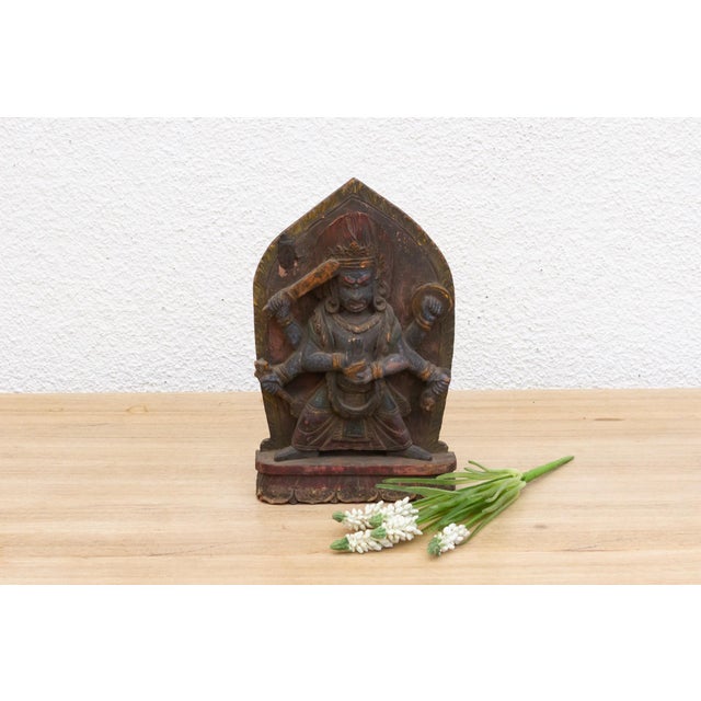 Brown Carved & Painted Tibetan Wrathful Deity Sculpture For Sale - Image 8 of 8