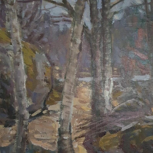 Brown 1971 Mid Century Swedish Expressionist Landscape "Tidig Vårdag" by Gunnar Svensson For Sale - Image 8 of 18