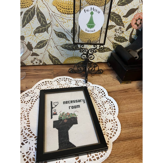 Vintage Small Needlepoint Necessary Room Floral Wall Hanging in Frame For Sale In Atlanta - Image 6 of 6