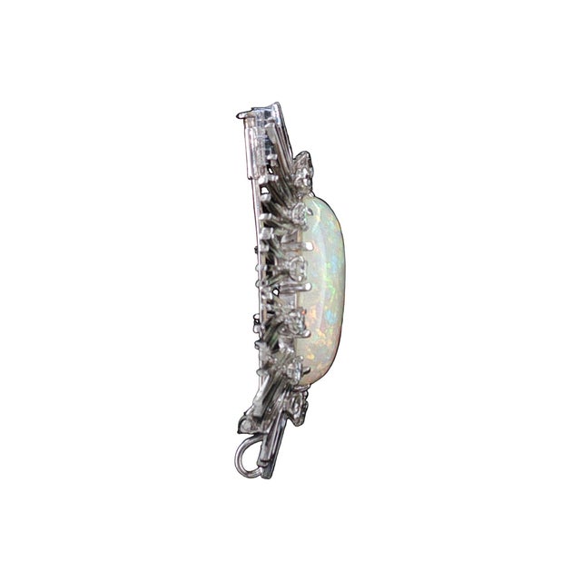 Modern 1960s 18 Karat White Gold 10 Carat Fine White Opal and Diamond Pin/ Pendant For Sale - Image 3 of 5
