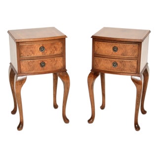 Antique Burr Walnut Bedside Chests, 1930s, Set of 2 For Sale