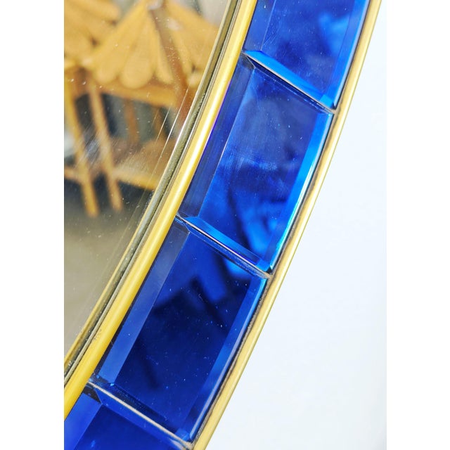 Blue Vintage Italian Circular Wall Mirror in Blue Crystal and Brass from Cristal Art, 1950s For Sale - Image 8 of 13