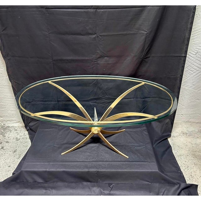 Mid-Century Modern French Brass and Crystal Glass Table, 1960s For Sale - Image 3 of 6