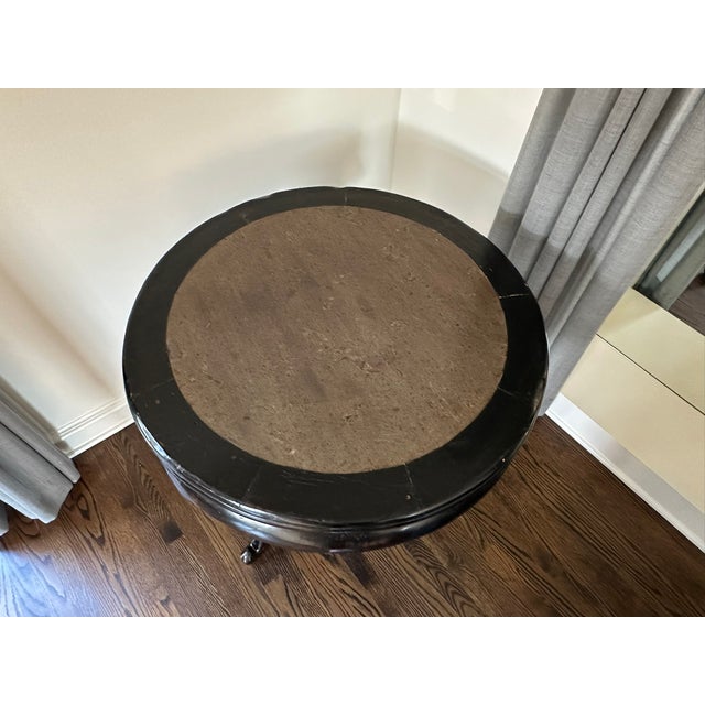 Late 19th Century Asian Marble and Wood Round Side Table — Golden Triangle Chicago Export For Sale In Chicago - Image 6 of 10