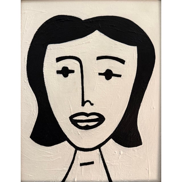 This black and white acrylic painting is inspired by the mid-century masters. Framed in a vintage gold wood frame, wired...