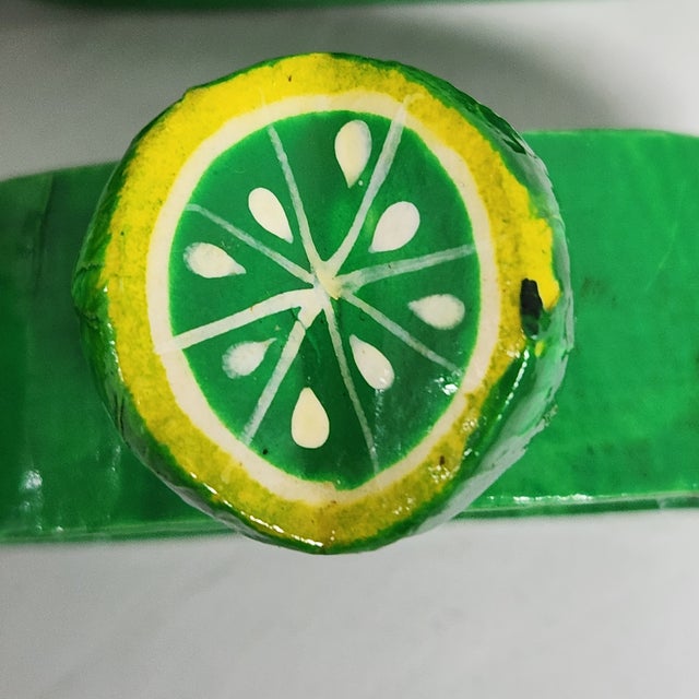 Vintage Lime Paper Mâché Napkin Rings, Set of 6 For Sale - Image 12 of 14
