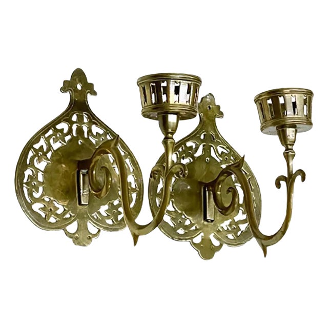 19th Century Brass Wall Candle Holders, Set of 2 For Sale