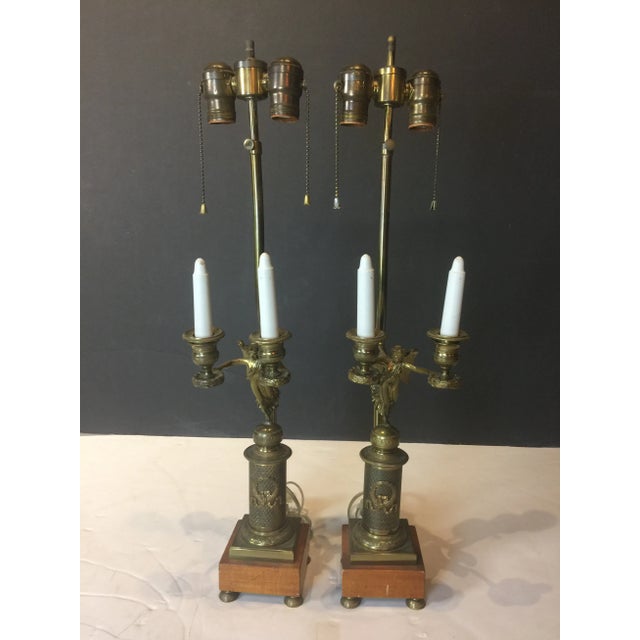 Empire Style Gilded Bronze Candelabra Table Lamp - a Pair For Sale - Image 13 of 13