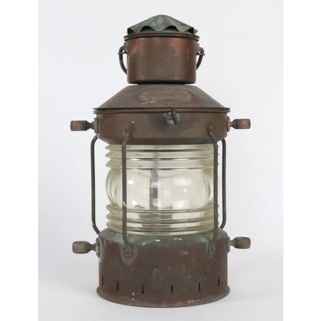 Nautical Early 20th Century Ankerlight DHR Holland Copper & Glass Ship Lantern For Sale - Image 3 of 11