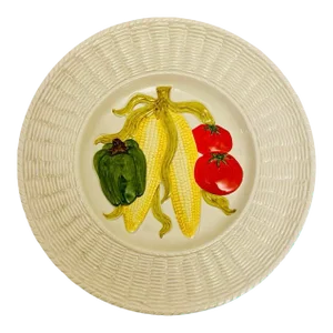 Vintage Fitz & Floyd Basket Weave Ceramic Vegetable Theme Plate