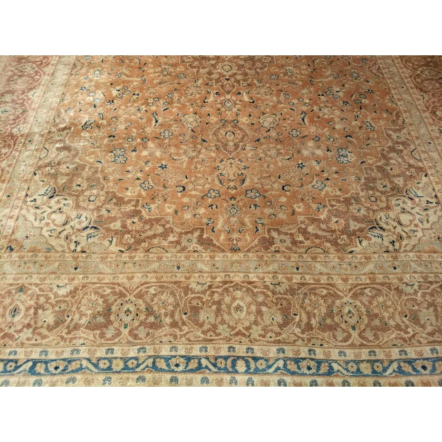 Vintage Persian Tabriz Rug, Hand-Knotted Wool, Floral Pattern, Pale Apricot & Burgundy, 10x13 For Sale - Image 9 of 16