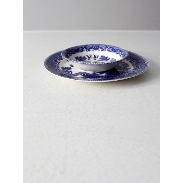 Japanese Vintage Japanese Blue Willow Ware Plate and Bowl Set of 2 For Sale - Image 3 of 12