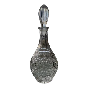 Vintage Cane Pattern Glass Decanter or Vanity Bottle