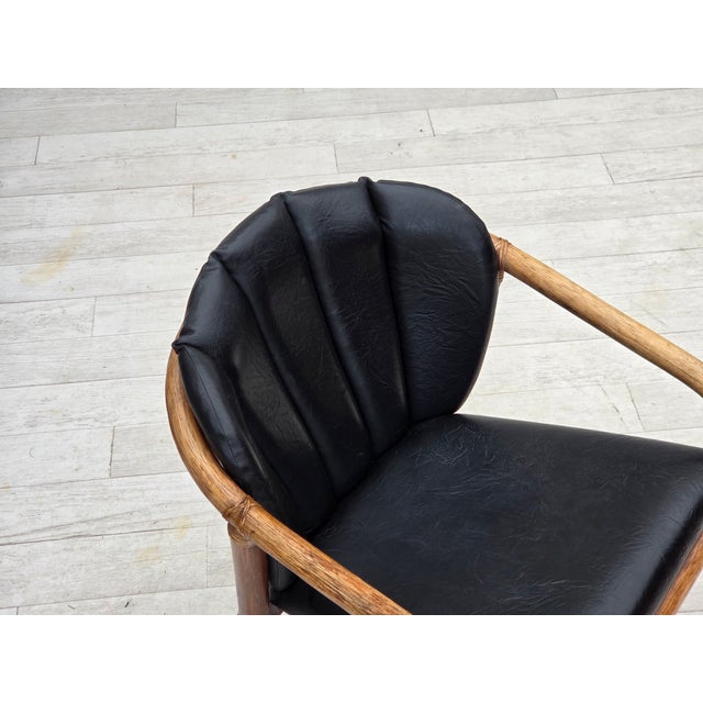 Danish Armchair in Rattan and Black Leatherette, 1970s For Sale - Image 6 of 18