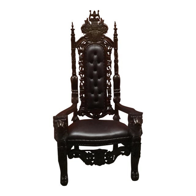 Hand Carving Vintage Wood King Chair Made in Indonesia’s Chairish