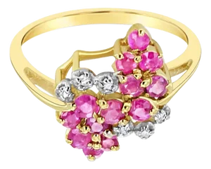 Diamond Ruby Cluster Cocktail Ring 14k Yellow Gold, Size 4
