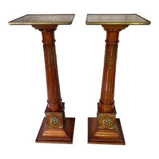 Antique Mahogany Neoclassical Pedestals on Plinth Bases - A Pair For Sale