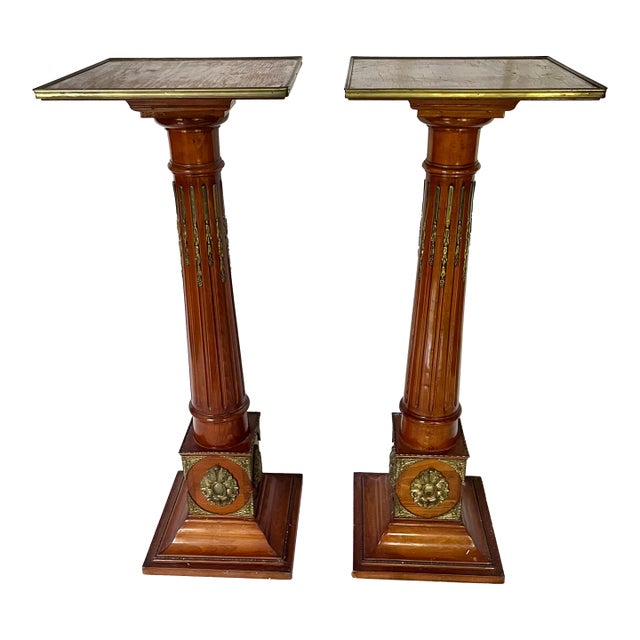 Antique Mahogany Neoclassical Pedestals on Plinth Bases - A Pair For Sale