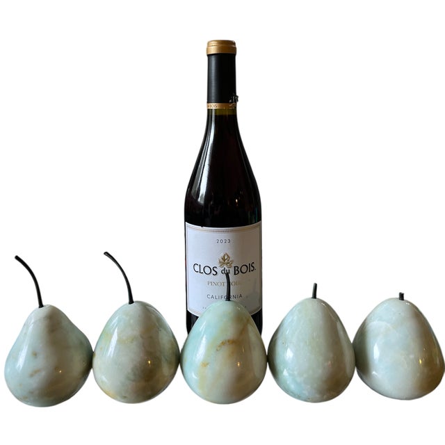A charming collection of five carved marble pears in a serene, soft aqua-green colorway with beautiful natural veining and...