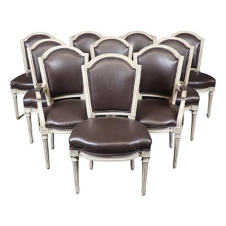 Rare Large Set of 10 Distressed Maison Jansen Style Painted Dining Chairs For Sale