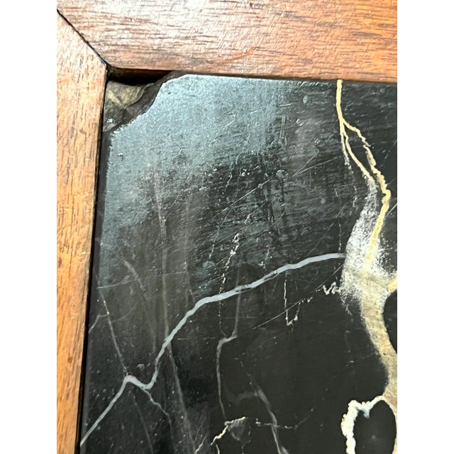 Vintage Italian Black Marble Walnut Wood Double Bevelled Edge Table For Sale - Image 11 of 12