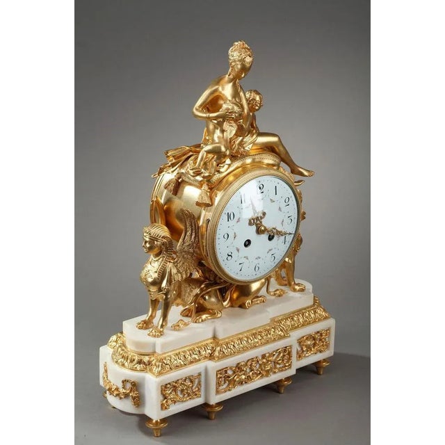 Louis XVI Style Gilt Bronze and White Marble Clock For Sale - Image 3 of 18