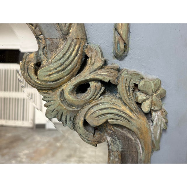 Antique French Style Distressed + Ornate Trumeau Mirror For Sale In San Francisco - Image 6 of 12