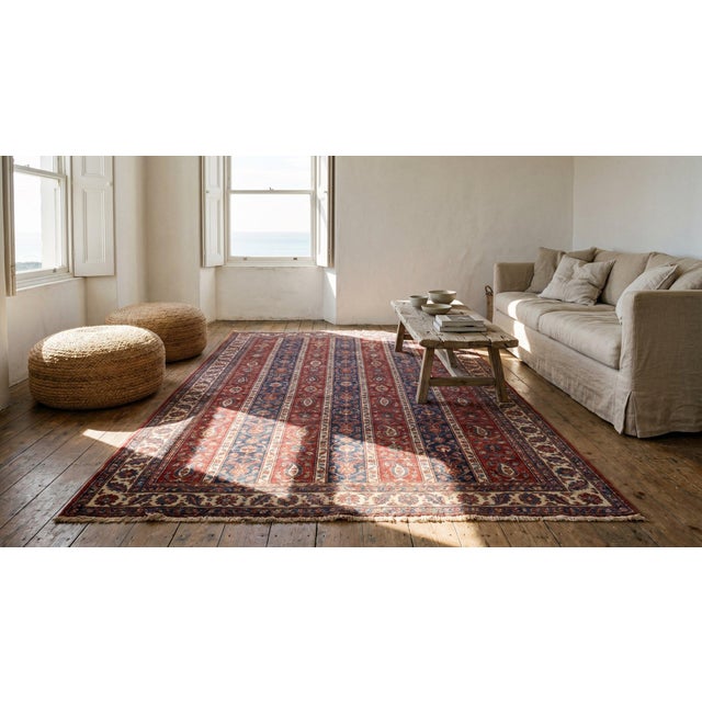 Brown 1890s Brown Stripe Antique Sarouk Farahan Rug 4'2" X 6'6" Handknotted Wool Carpet For Sale - Image 8 of 10