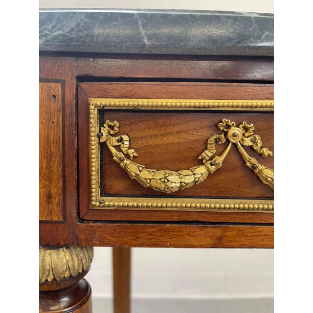 Green 1970s Vintage Green Marble Top Stand on Wheels With Gold Colored Motif of Woman. For Sale - Image 8 of 9