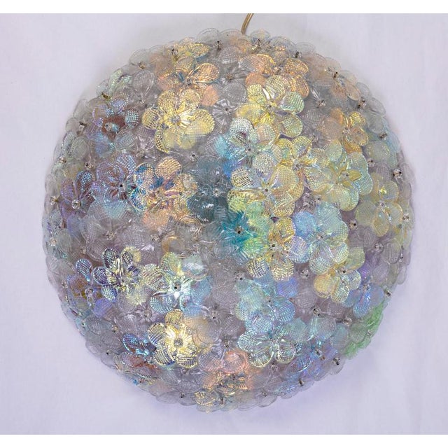 Amazing Mid-Century Modern hand blown Italian flush mount or ceiling light featuring overlapping multicolor iridescent...