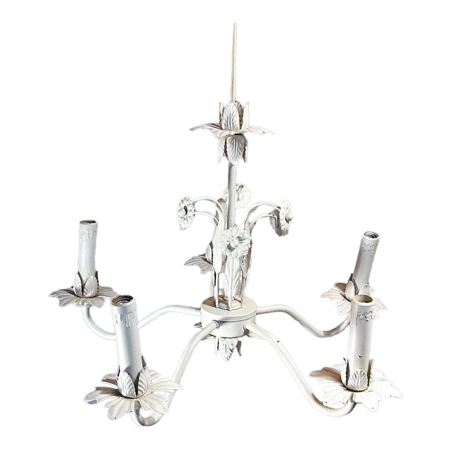Early 20th Century White 4-Light Tole Chandelier For Sale