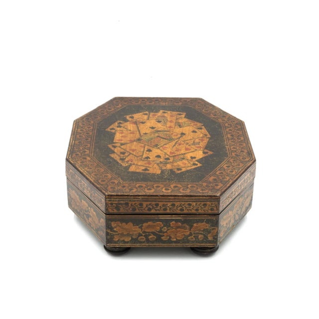 Mid 19th Century English Playing Card Penwork Games Box For Sale - Image 9 of 12