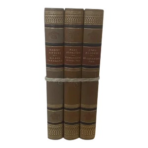Vintage Decorative Leather-Bound Books Set of 3 Swedish Marbled Boards