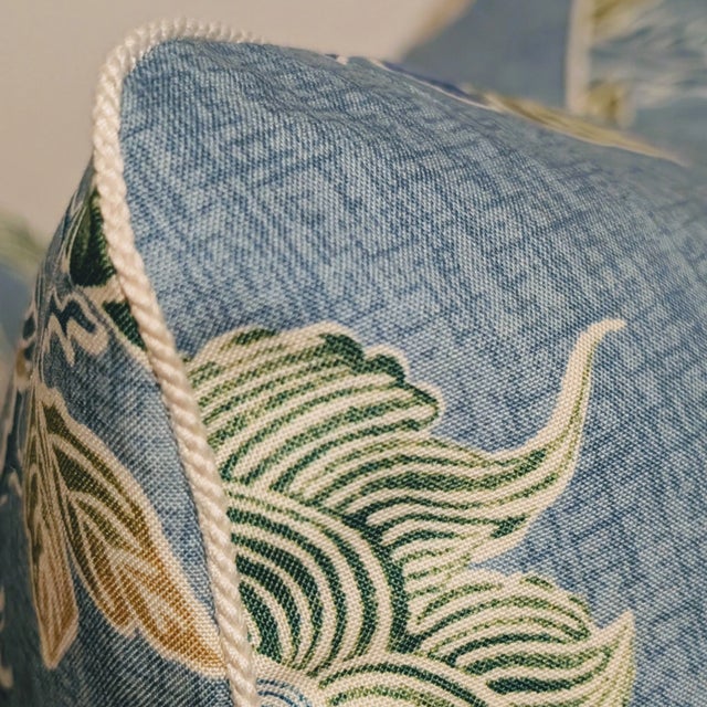 Brunschwig & Fils Shishi Dragon 22" Pillows in Turquoise With Samuel and Sons Micro Cord For Sale In Greensboro - Image 6 of 7