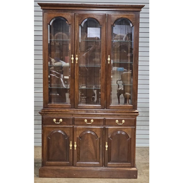 Store Item: Stickley Cherry China Breakfront Bookcase or Cabinet Made in USA Description: Cherry Breakfront features two...