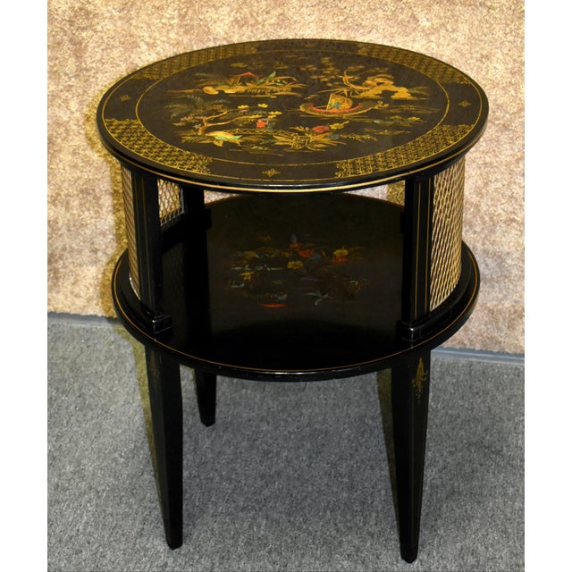 Vintage Regency Style Round Two Tier Table W/Chinoiserie Painted ...