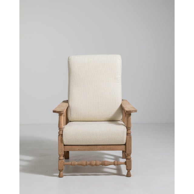 French Oak Reclining Armchair with Bouclé Upholstery, Antique, France, Circa 1940 For Sale - Image 16 of 16