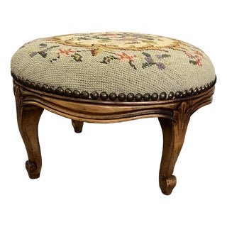 Early 20th Century Belgian Needlepoint Round Footstool For Sale