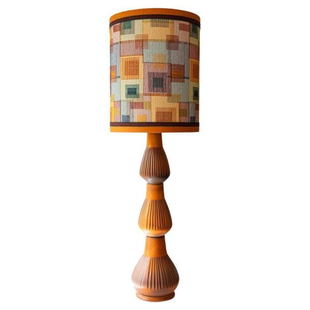 Orange Ceramic Floor or Table Lamp with Lampshade attributed to R. Houben, 1970s For Sale - Image 15 of 15