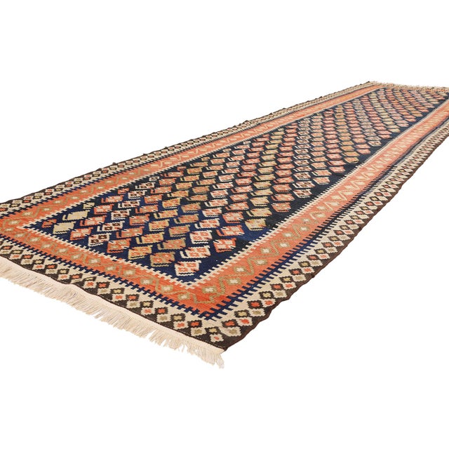 79553 Antique Persian Bijar Kilim Rug Runner, 03'03 x 12'07. An Imperial Boteh: Late 19th Century Persian Bijar...