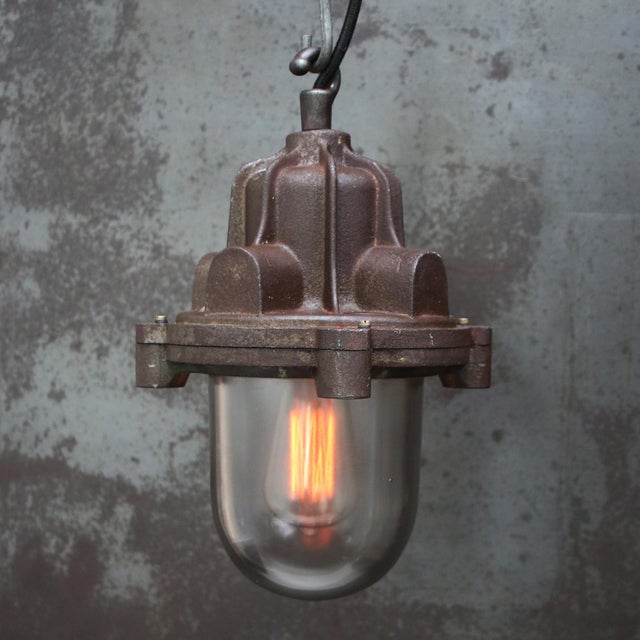 Industrial hanging lamp by industria rotterdam cast iron clear glass depending on destination, all lights are rewired and...