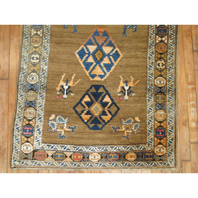 Early 20th Century Folk Art Camel Persian Serab Pictorial People Runner - 3'3" x 10'9" For Sale In New York - Image 6 of 6