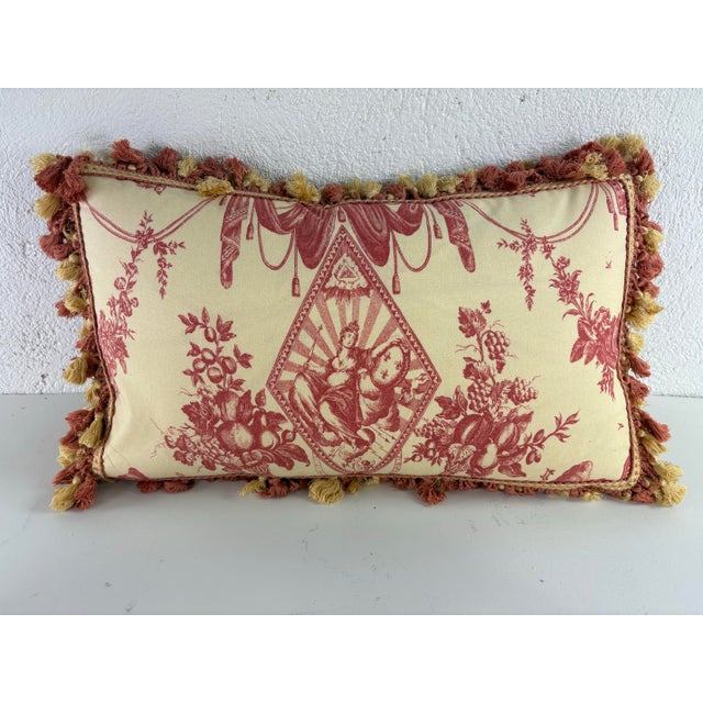 Vintage French Empire Tasseled Cotton Toile Pillows/a Pair For Sale - Image 9 of 10