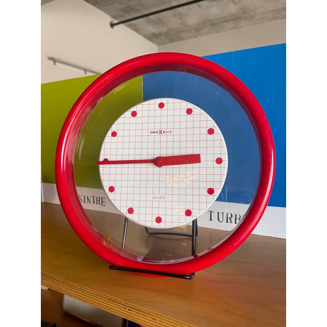 Howard Miller Vintage Howard Miller Red Memphis Postmodern Wall Clock Floating For Sale - Image 4 of 10