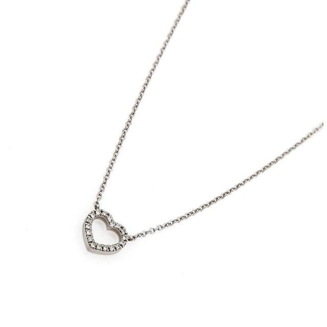 Contemporary Mid 20th Century Tiffany & Co. Metro Diamond 18k White Gold Heart Pendant Necklace For Sale - Image 3 of 7