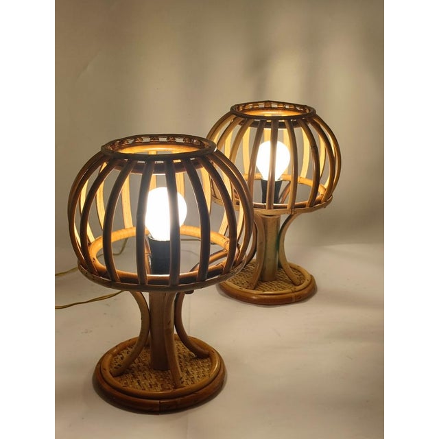 Brown Bamboo and Rattan Table Lamps in the style of Louis Sognot, Italy, 1960s, Set of 2 For Sale - Image 8 of 11