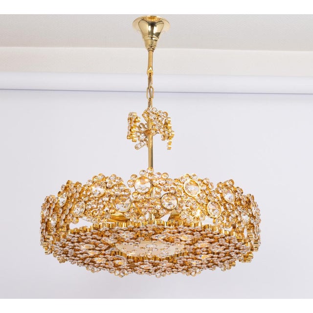 Gilt Brass and Crystal Glass Encrusted Chandeliers from Palwa, Germany, 1970s For Sale - Image 9 of 17