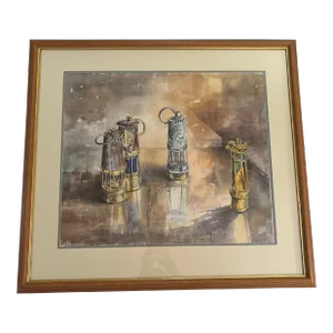 1990s Watercolor of Three Lanterns by English Artist Gillian Whittaker., Framed